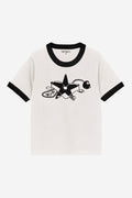 W' S/S Outlaw Star Ringer T-Shirt - Wax / Black Heavy Stone Wash
